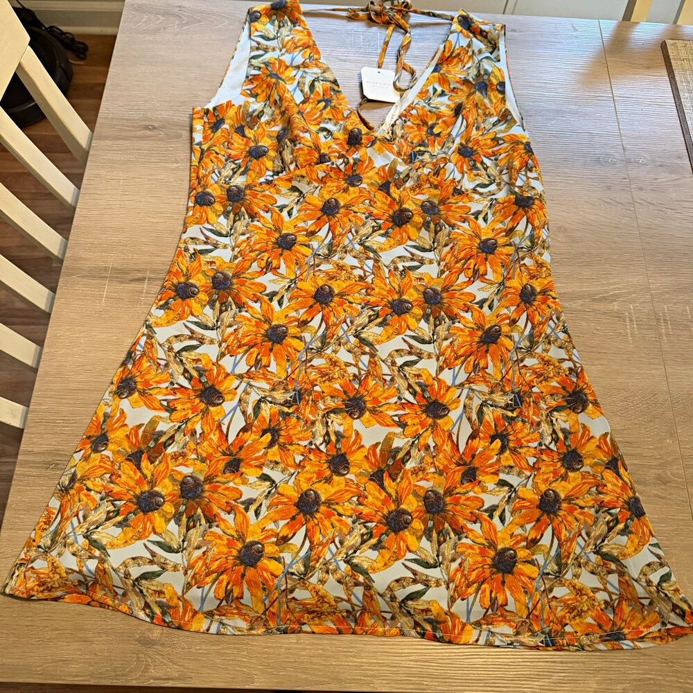 Altar’d State Floral Knee Length Dress XL NWT Orange Yellow Halter Fall